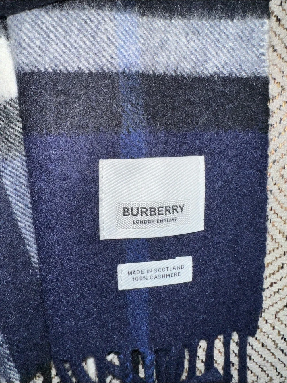 Authentic Men’s Burberry Navy and Black 100% Cashmere Plaid Scarf